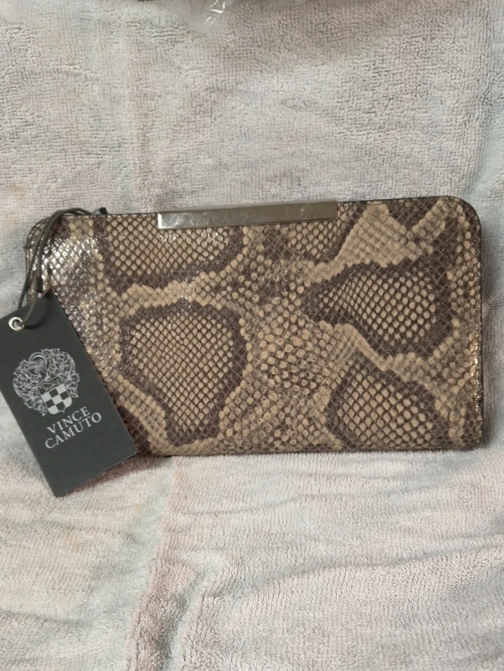 Vince Camuto Beige/Brown Snake-Print Zip Wallet